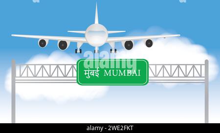 Airplane Take off in Mumbai Airport vector illustration Stock Vector