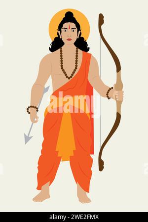 illustration of Lord Ram with Saffron dress holding Sharanga(bow). Stock Vector