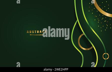 Dark green luxury premium background with gold line shape Stock Vector