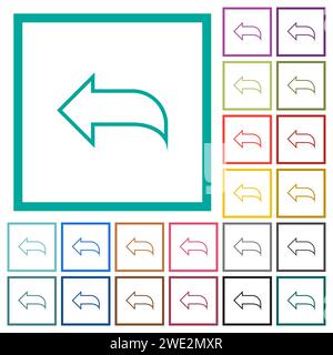 Reply to mail outline flat color icons with quadrant frames on white background Stock Vector