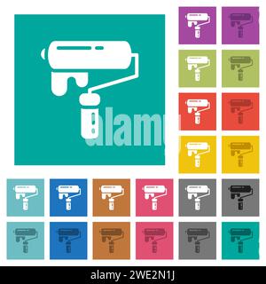 Painting with paint roller multi colored flat icons on plain square backgrounds. Included white and darker icon variations for hover or active effects Stock Vector