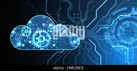 Cloud computing concept.Abstract connection technology background. Hand drawn vector. Stock Vector