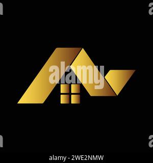 Golden Real estate building or house icon. Property dealer management or roofing icon Stock Vector