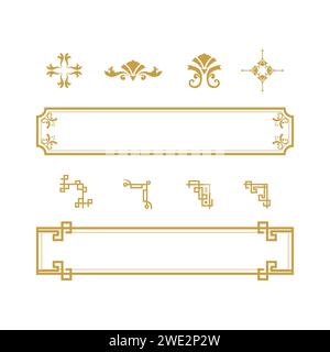 Chinese border vector corner flower classical vector Stock Vector