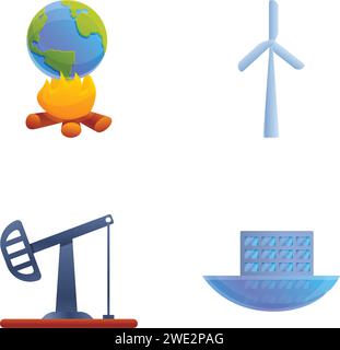 Ecological problem icons set cartoon vector. Planet suffering from pollution. Global warming concept Stock Vector