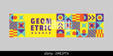 Flat colorful geometric horizontal banner design vector Stock Vector