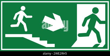 Emergency fire exit sign, Emergency sign, Emergency exit, Emergency Exit sign board, Green emergency exit sign, Fire sign Stock Vector