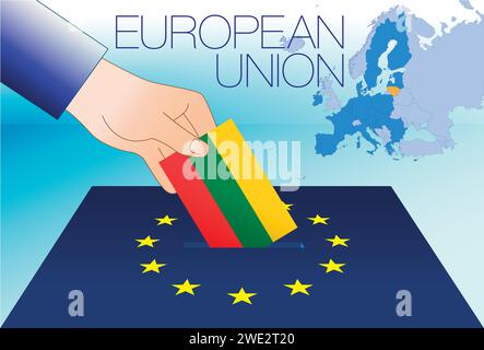 European Union, voting box, European parliament elections, Lithuania flag and map, vector illustration Stock Vector