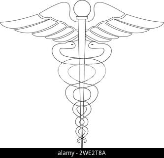 Medical sign, Medical symbol, Medical Snake Caduceus Logo, Caduceus sign, caduceus - medical symbol, Snake medical icon outline Stock Vector