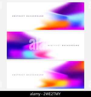 Bright holographic colorful vector backgrounds set. Abstract creative wide banners collection with colored liquid gradients. White vector illustration Stock Vector