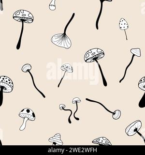 Seamless autumn and summer pattern with mushrooms  Stock Vector