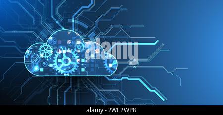Cloud computing concept.Abstract connection technology background. Hand drawn vector. Stock Vector