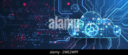Cloud computing concept.Abstract connection technology background. Hand drawn vector. Stock Vector