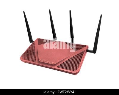 Wireless Wi-Fi router isolated on white background. wifi technology concept. White wireless internet router isolated. Stock Photo