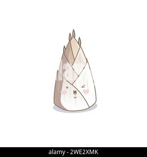 Cute funny bamboo shoot plant cartoon kawaii style,bamboo shoot vegetable mascots on white background vector illustration Stock Vector