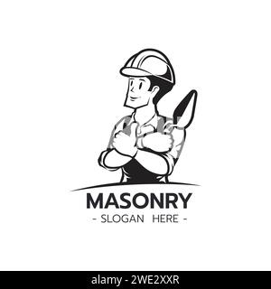 The Builder bricklayer logo icon silhouette isolated masonry cartoon style male character on white background  vector illustration Stock Vector