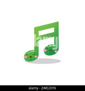 Cute funny music note character cute cartoon kawaii style on white background vector illustration. Happy character concept Stock Vector