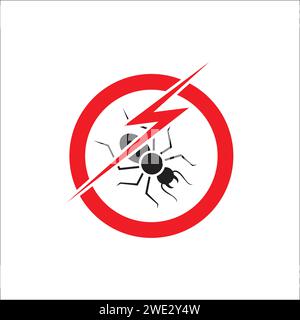 Insect termite in red forbidding spark circle. Anti termite Insect sign, pest control icon. termite pest control stop sign on white background vector Stock Vector