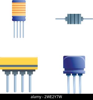 Capacitor icons set cartoon vector. Capacitor and resistor. Electronic component Stock Vector