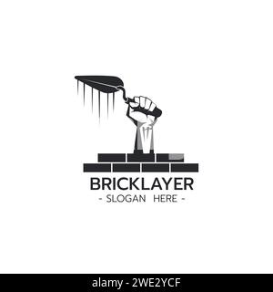 Bricklayer Logo with Hand Holding Trowel Construction Building Concrete Cement concept on white background Vector illustration Stock Vector