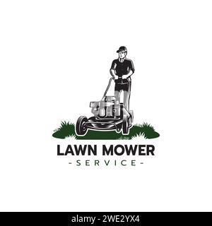 Lawn mower service logo icon isolated,Lawn mowing cutting grass,Gardener service logo icon isolated on white background vector illustration Stock Vector