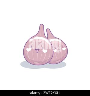 Cute funny red onion vegetable cartoon kawaii style, onion vegetable mascots on white background vector illustration Stock Vector