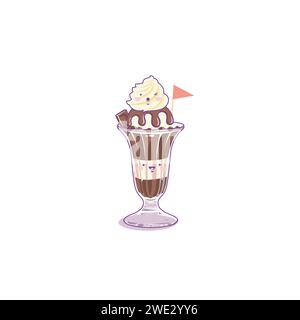 Chocolate ice cream in a cup kawaii style, sweet dessert isolated on white background vector illustration Stock Vector