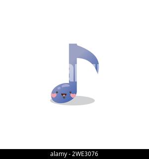 Cute funny music note character cute cartoon kawaii style on white background vector illustration. Happy character concept Stock Vector