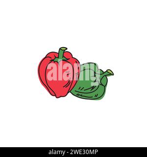 Bell pepper cartoon Doodle style  icon. Food vegetable flat icon concept isolated on white background vector illustration Stock Vector