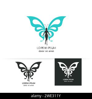 Stylized image of butterfly logo template on white background , Beauty flying women  butterfly logo design isolate Vector illustration Stock Vector