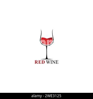 Beautiful Simple red wine design for logo, Stylized image of Wine logo template, Wine Logo with wine glass Icon and label for design menu restaurant o Stock Vector