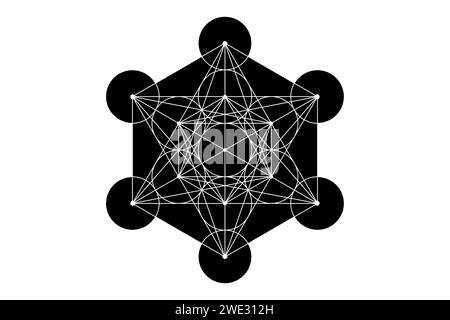 Mystical mandala of Metatrons Cube, Sacred geometry, vector graphic element isolated. Mystic platonic solids, abstract geometric drawing, crop circles Stock Vector