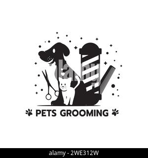Logo of pet hair salon, styling and grooming shop, store for dogs and cat care services logo on white background Vector illustration Stock Vector