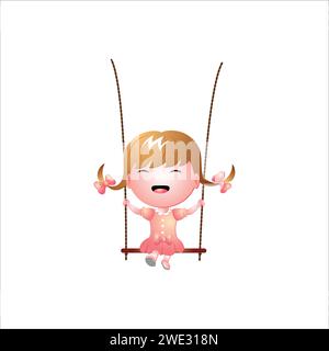 Cute cartoon happy girl playing the swing on white background vector illustration Stock Vector