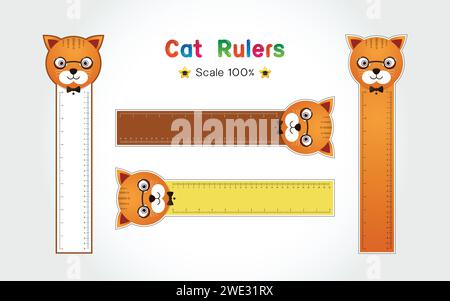Cat of Rulers Inch and metric rulers. Scale for a ruler in inches and centimeters. Centimeters and inches measuring scale cm metrics indicator. Inch a Stock Vector