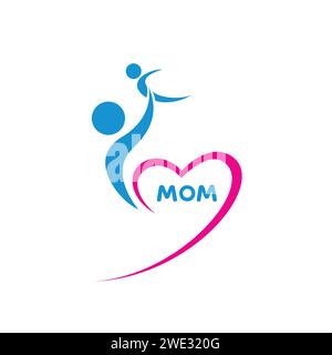 Mom, baby, and heart. Logo template. Mother's care sign. Symbol of parental love. Vector illustration. Icon mother and baby. Logo vector design templa Stock Vector