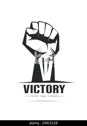 The stylized  image of Fist Victory  logo Template for covers, logo, posters, invitations on white background Vector illustration Stock Vector