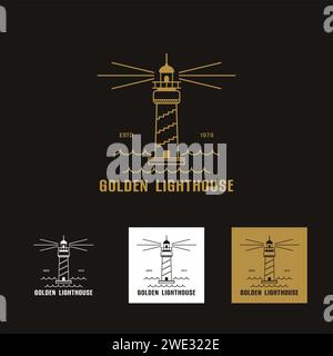 Set of luxury gold Lighthouse logo icon template vector illustration design, creative logo line art Lighthouse, Lighthouse logo  for T shirt design on Stock Vector