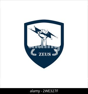 Logo template Fist hand holding  thunder isolate with olive branch with thunder symbol of greek god zeus on white background Vector illustration Stock Vector