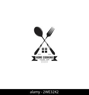 Home cooking fork spoon logo design inspiration logo template on white background vector illustration Stock Vector