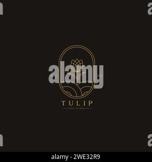 Beautiful Simple Tulip bud with leaves design for logo, Stylized image of Tulip bud logo template, Tulip line art minimal on white background Vector i Stock Vector