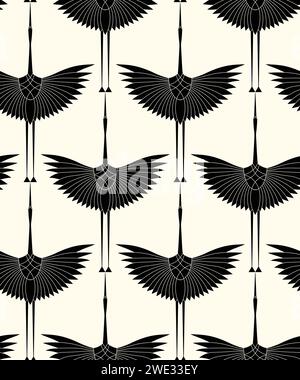 Herons in Art Deco style. Seamless Pattern for interior decoration, textiles. Fashionable home decor. Vector illustration texture isolated on white Stock Vector