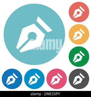 Nib solid flat white icons on round color backgrounds Stock Vector