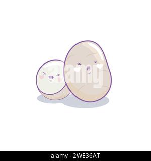 Cute funny potato vegetable cartoon kawaii style, potato vegetable mascots on white background vector illustration Stock Vector