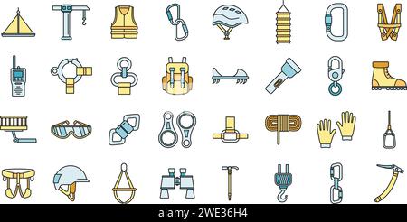 City industrial climber icons set. Outline set of city industrial climber vector icons thin line color flat on white Stock Vector