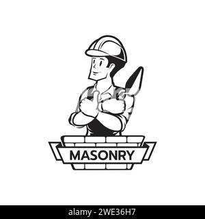 The Builder bricklayer logo icon silhouette isolated masonry cartoon style male character on white background  vector illustration Stock Vector
