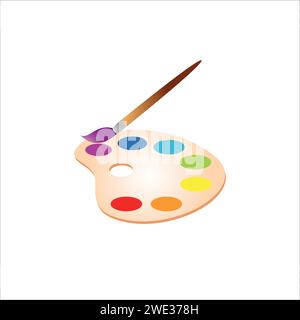 Paint palette icon with paint and brush strokes. illustration Creative and educational tools, paint brushes and palettes for paints. Vector set of ele Stock Vector
