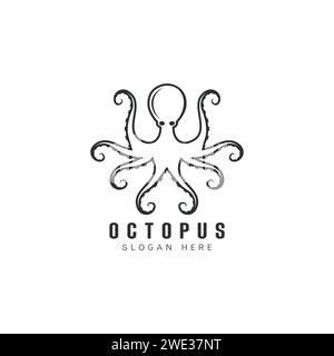 Beautiful logo icon line art Octopus , Stylized image of Octopus isolated logo template, Octopus tattoo  silhouette on white background Vector illustr Stock Vector