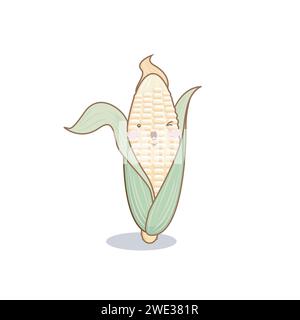 Cute funny corn vegetable cartoon kawaii style,corn vegetable mascots on white background vector illustration Stock Vector