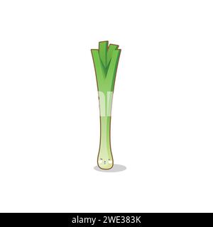 Cute funny spring onion vegetable cartoon kawaii style,Spring onion vegetable mascots isolated on white background vector illustration Stock Vector